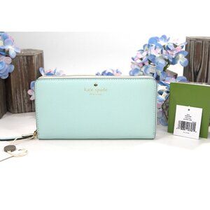 Kate Spade Grace Blue Leather Cedar Street Zip Around Lacey Wallet NWT